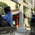 茅場町　日本橋日枝神社　運気上昇上向き狛犬