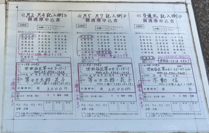 等々力不動尊（満願寺）　お護摩申し込み記入例