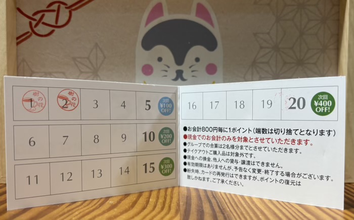 銀座　Flor de café 樹の花　ポイントカード